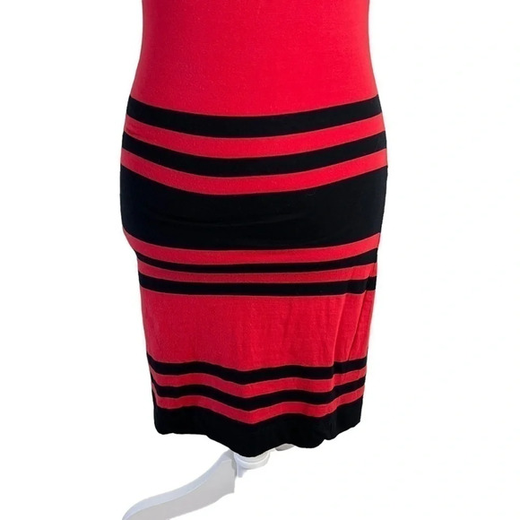 French Connection Black and Red Striped Bodycon Stretch Dress Size 4 Keyhole - Picture 6 of 8